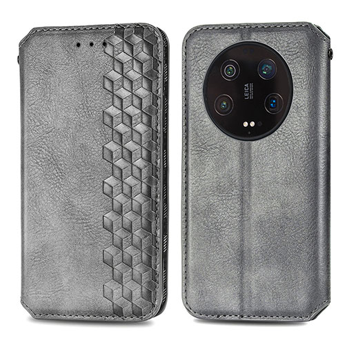 Leather Case Stands Flip Cover Holder S01D for Xiaomi Mi 13 Ultra 5G Gray