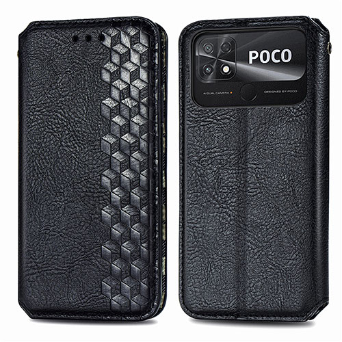 Leather Case Stands Flip Cover Holder S01D for Xiaomi Poco C40 Black