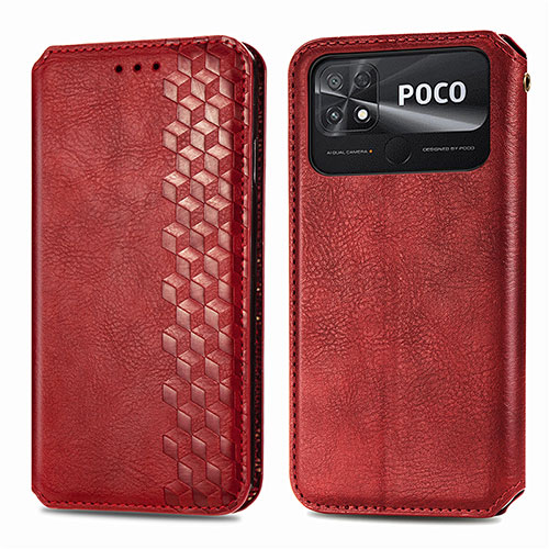 Leather Case Stands Flip Cover Holder S01D for Xiaomi Poco C40 Red