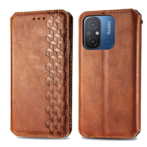 Leather Case Stands Flip Cover Holder S01D for Xiaomi Poco C55 Brown