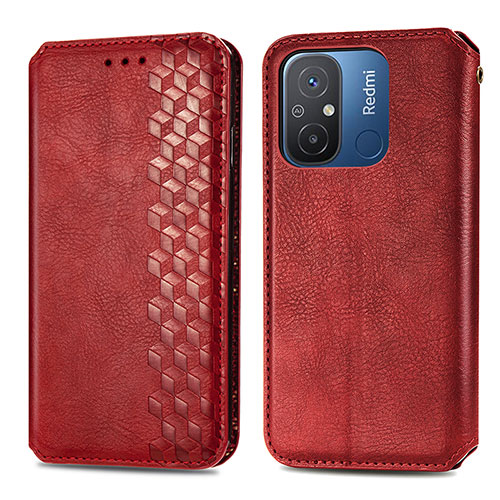Leather Case Stands Flip Cover Holder S01D for Xiaomi Poco C55 Red