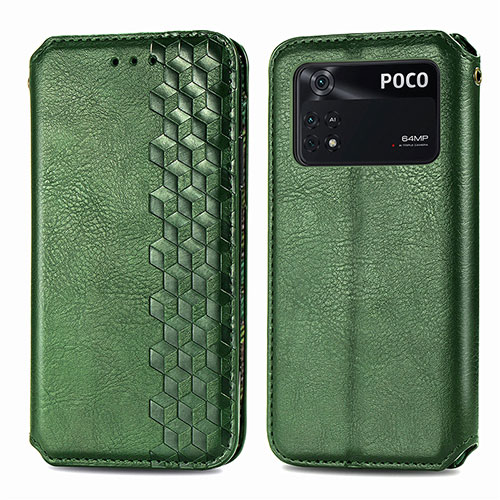 Leather Case Stands Flip Cover Holder S01D for Xiaomi Poco M4 Pro 4G Green