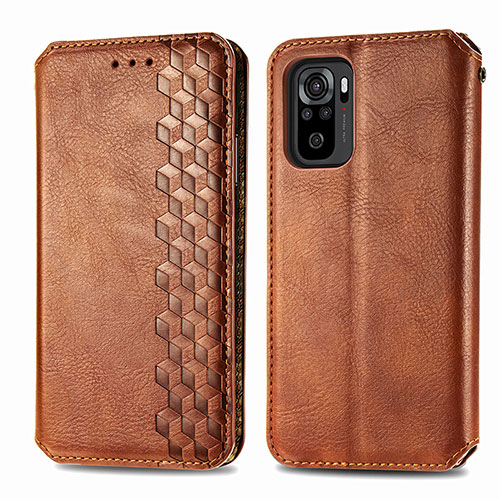 Leather Case Stands Flip Cover Holder S01D for Xiaomi Poco M5S Brown