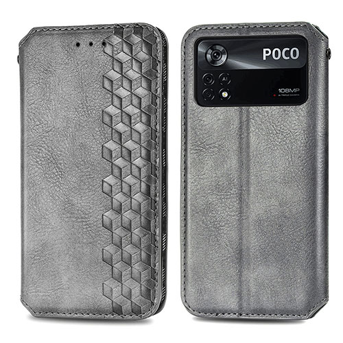 Leather Case Stands Flip Cover Holder S01D for Xiaomi Poco X4 Pro 5G Gray