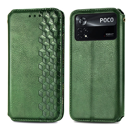 Leather Case Stands Flip Cover Holder S01D for Xiaomi Poco X4 Pro 5G Green