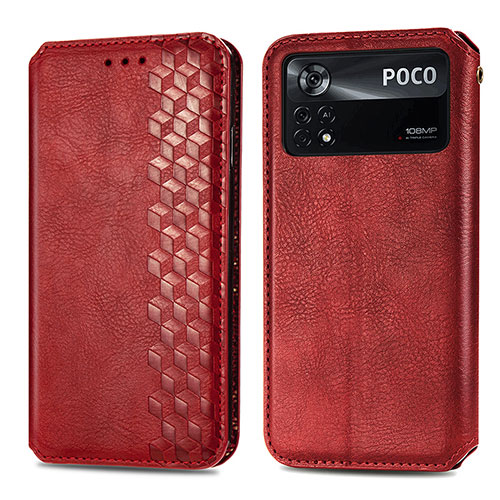 Leather Case Stands Flip Cover Holder S01D for Xiaomi Poco X4 Pro 5G Red