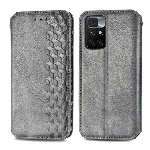 Leather Case Stands Flip Cover Holder S01D for Xiaomi Redmi 10 4G Gray