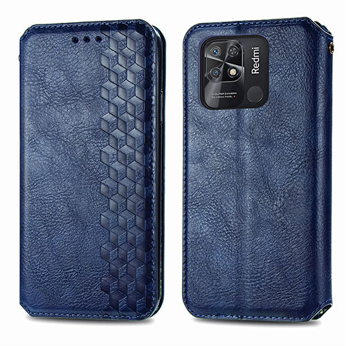 Leather Case Stands Flip Cover Holder S01D for Xiaomi Redmi 10 India Blue