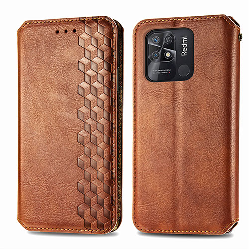 Leather Case Stands Flip Cover Holder S01D for Xiaomi Redmi 10 Power Brown