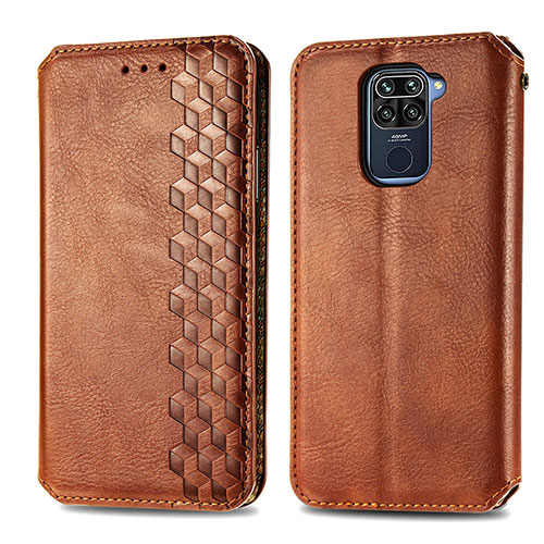 Leather Case Stands Flip Cover Holder S01D for Xiaomi Redmi 10X 4G Brown