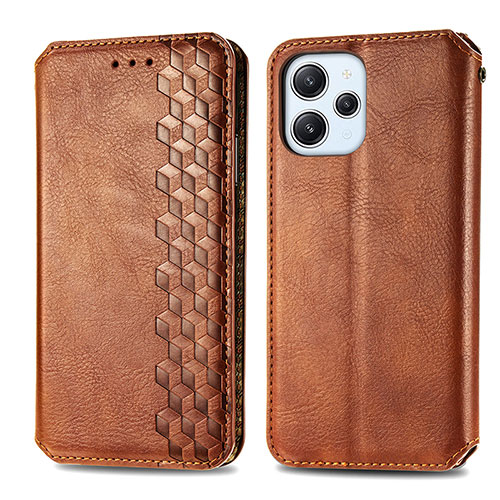 Leather Case Stands Flip Cover Holder S01D for Xiaomi Redmi 12 4G Brown