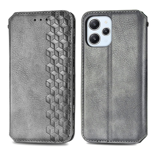 Leather Case Stands Flip Cover Holder S01D for Xiaomi Redmi 12 4G Gray