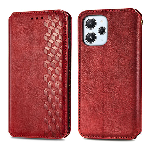 Leather Case Stands Flip Cover Holder S01D for Xiaomi Redmi 12 4G Red