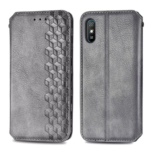 Leather Case Stands Flip Cover Holder S01D for Xiaomi Redmi 9A Gray