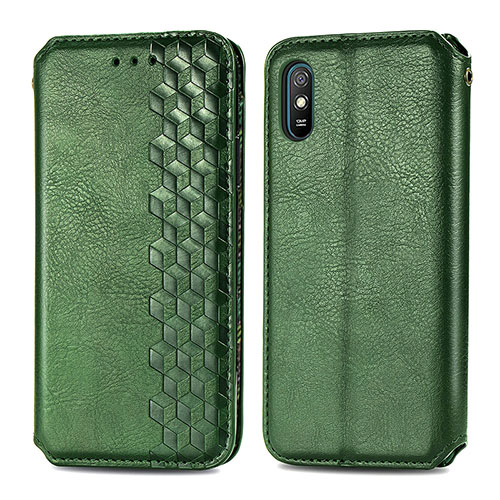 Leather Case Stands Flip Cover Holder S01D for Xiaomi Redmi 9A Green