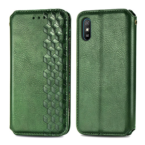 Leather Case Stands Flip Cover Holder S01D for Xiaomi Redmi 9i Green