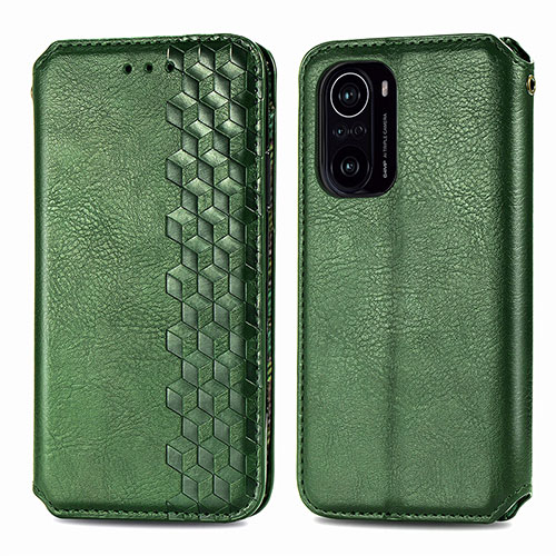 Leather Case Stands Flip Cover Holder S01D for Xiaomi Redmi K40 5G Green