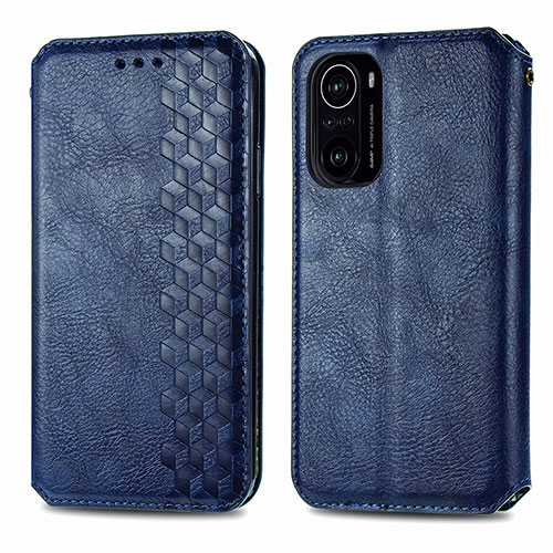 Leather Case Stands Flip Cover Holder S01D for Xiaomi Redmi K40 Pro 5G Blue