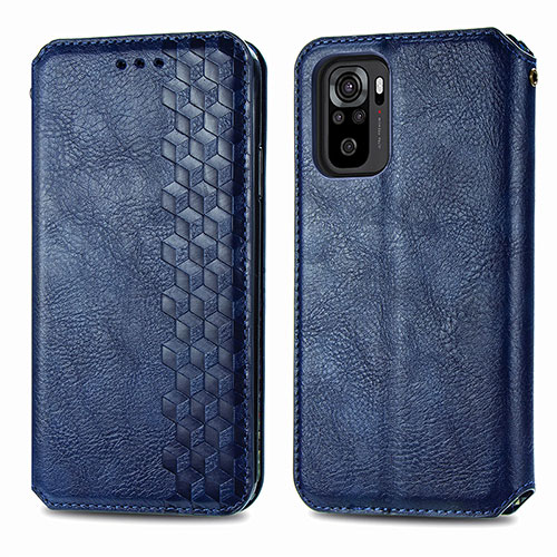 Leather Case Stands Flip Cover Holder S01D for Xiaomi Redmi Note 10 4G Blue