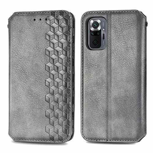 Leather Case Stands Flip Cover Holder S01D for Xiaomi Redmi Note 10 Pro 4G Gray