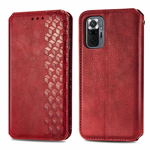 Leather Case Stands Flip Cover Holder S01D for Xiaomi Redmi Note 10 Pro 4G Red