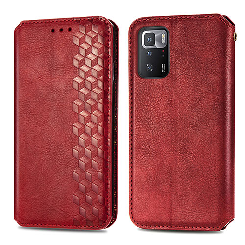 Leather Case Stands Flip Cover Holder S01D for Xiaomi Redmi Note 10 Pro 5G Red