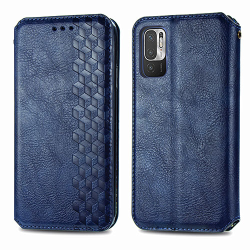 Leather Case Stands Flip Cover Holder S01D for Xiaomi Redmi Note 10T 5G Blue