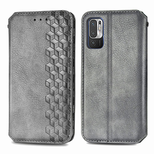 Leather Case Stands Flip Cover Holder S01D for Xiaomi Redmi Note 10T 5G Gray