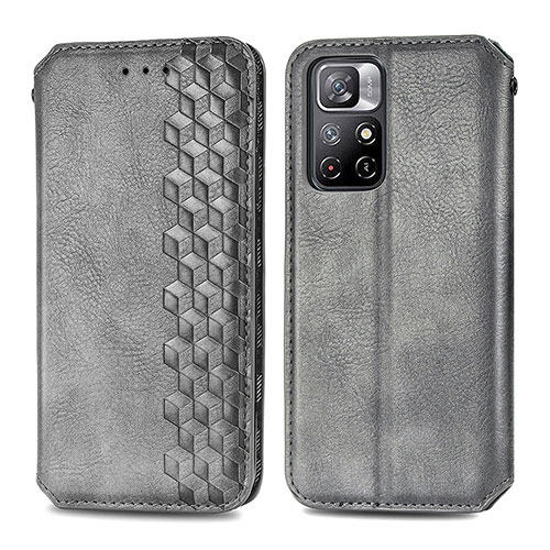 Leather Case Stands Flip Cover Holder S01D for Xiaomi Redmi Note 11 5G Gray