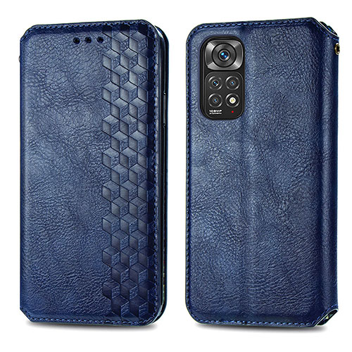 Leather Case Stands Flip Cover Holder S01D for Xiaomi Redmi Note 11 Pro 4G Blue