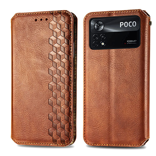 Leather Case Stands Flip Cover Holder S01D for Xiaomi Redmi Note 11E Pro 5G Brown