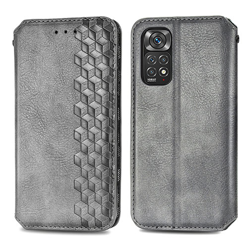 Leather Case Stands Flip Cover Holder S01D for Xiaomi Redmi Note 11S 4G Gray