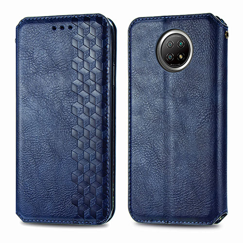 Leather Case Stands Flip Cover Holder S01D for Xiaomi Redmi Note 9 5G Blue