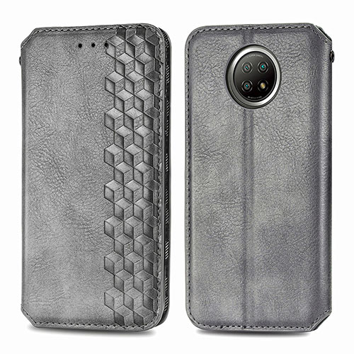 Leather Case Stands Flip Cover Holder S01D for Xiaomi Redmi Note 9 5G Gray