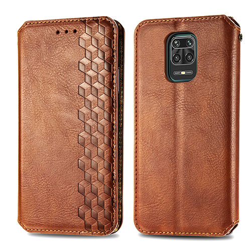 Leather Case Stands Flip Cover Holder S01D for Xiaomi Redmi Note 9S Brown