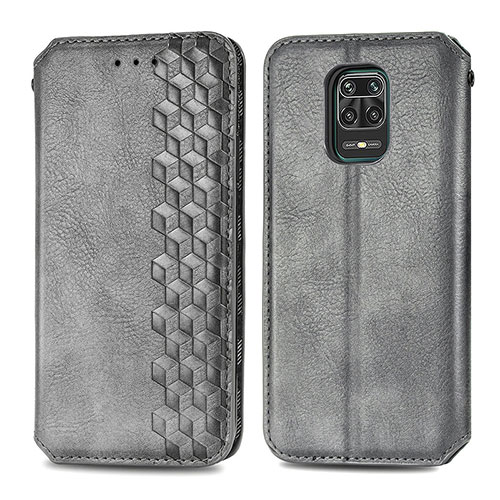 Leather Case Stands Flip Cover Holder S01D for Xiaomi Redmi Note 9S Gray