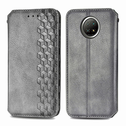 Leather Case Stands Flip Cover Holder S01D for Xiaomi Redmi Note 9T 5G Gray