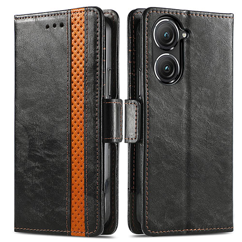 Leather Case Stands Flip Cover Holder S02D for Asus Zenfone 9 Black