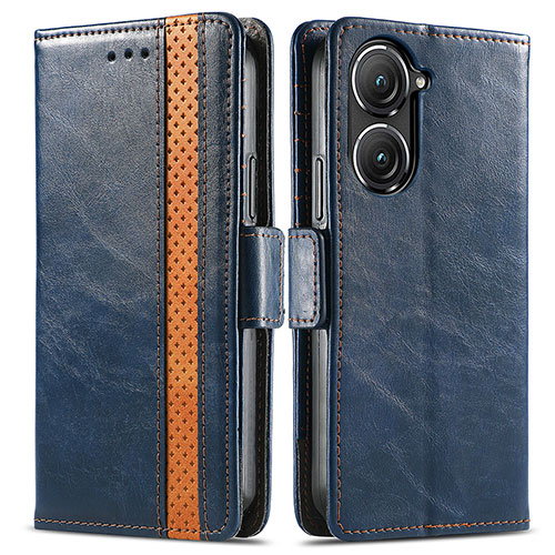 Leather Case Stands Flip Cover Holder S02D for Asus Zenfone 9 Blue