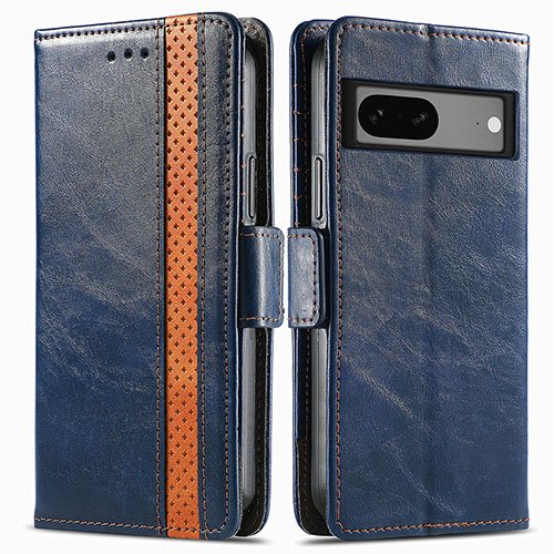 Leather Case Stands Flip Cover Holder S02D for Google Pixel 7 5G Blue