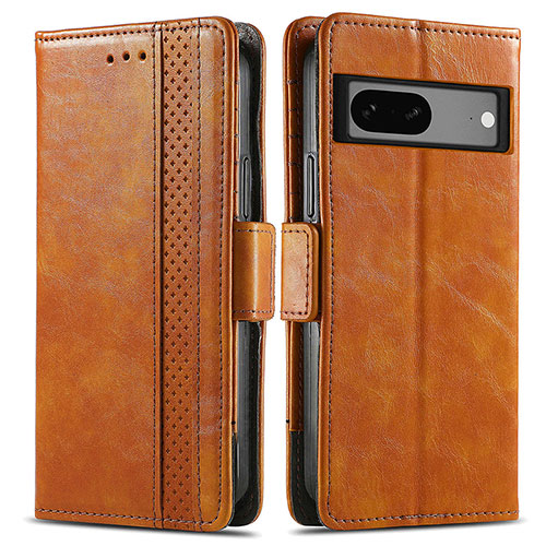 Leather Case Stands Flip Cover Holder S02D for Google Pixel 7a 5G Light Brown