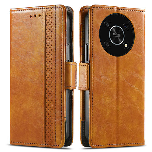 Leather Case Stands Flip Cover Holder S02D for Huawei Enjoy 50 Pro Light Brown