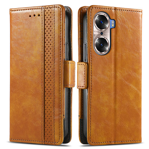 Leather Case Stands Flip Cover Holder S02D for Huawei Honor 60 5G Light Brown