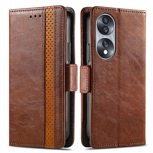 Leather Case Stands Flip Cover Holder S02D for Huawei Honor 70 5G Brown