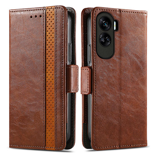 Leather Case Stands Flip Cover Holder S02D for Huawei Honor 90 Lite 5G Brown