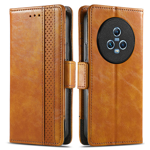 Leather Case Stands Flip Cover Holder S02D for Huawei Honor Magic5 5G Light Brown