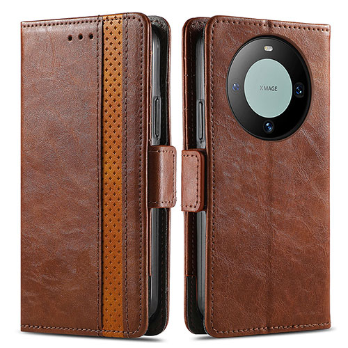 Leather Case Stands Flip Cover Holder S02D for Huawei Mate 60 Brown