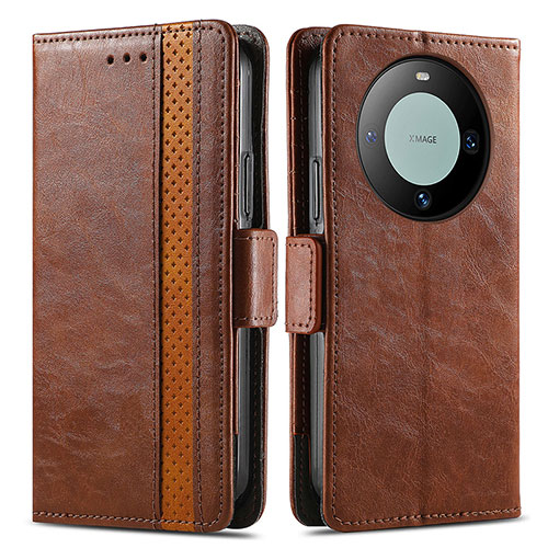 Leather Case Stands Flip Cover Holder S02D for Huawei Mate 60 Pro Brown