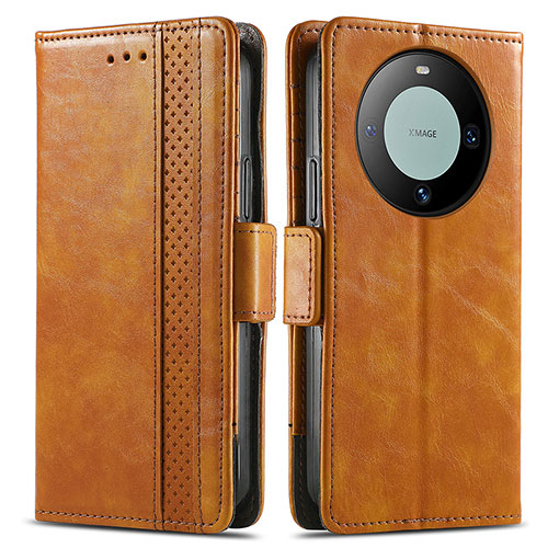 Leather Case Stands Flip Cover Holder S02D for Huawei Mate 60 Pro+ Plus Light Brown