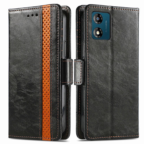 Leather Case Stands Flip Cover Holder S02D for Motorola Moto E13 Black